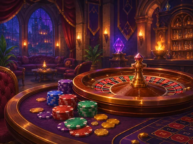 Modern casino lounge with roulette table and neon lighting, illustrating the LolaJack brand